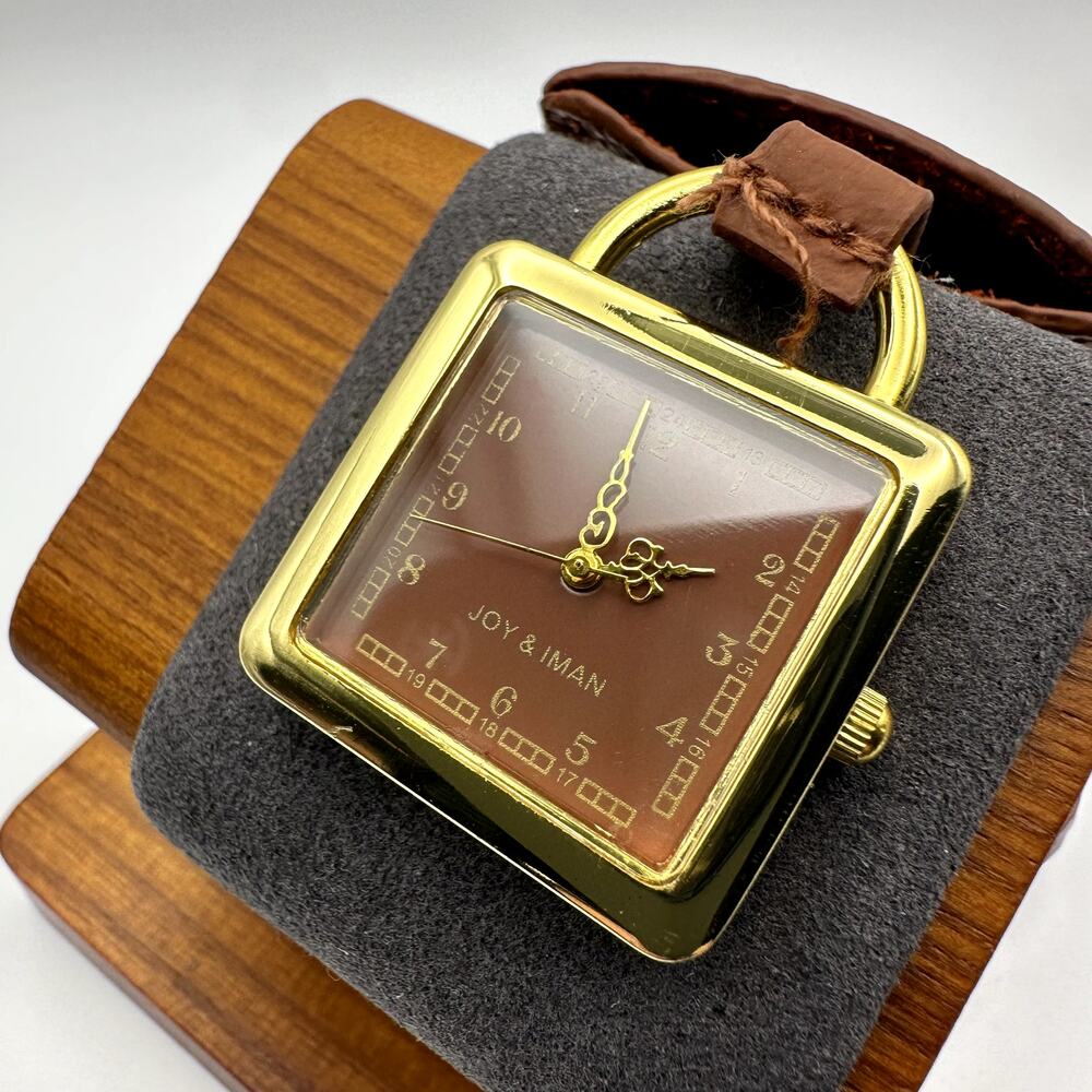 Joy & Iman Brown Dial Gold-Tone Square Pendant Quartz Watch